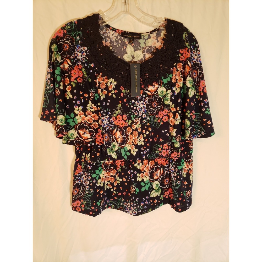Women's Adrienne Vittadini Short Sleeve Blue Floral Top Size S